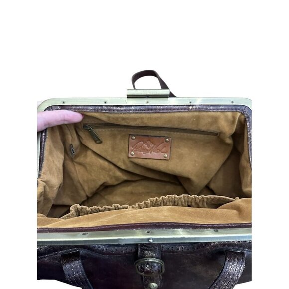 Patricia Nash Distressed Brown Leather Satchel Gold Metallic Frame Shoulder Bag - Picture 5 of 9